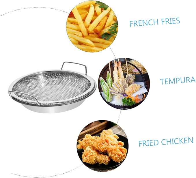 Stainless Steel Frying Oil Draining Tray with Mesh Net for Fried Food Serving and Cooling 8.26X7.87 Inch Snack Plate for Kitchen Use
