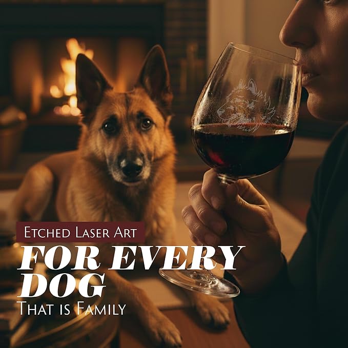 Etched Laser Art Belgian Shepherd (Laekenois) Personalized Dog Themed Etched 12.75oz Wine Glass Custom Dog Breed Wine Glasses, Ideal for Pet Lovers, Personalized Birthday Gift for Men & Women