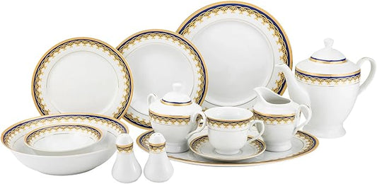 Euro Porcelain 57-pc Banquet Dinnerware Set, Luxury Bone China Tableware, Service for 8