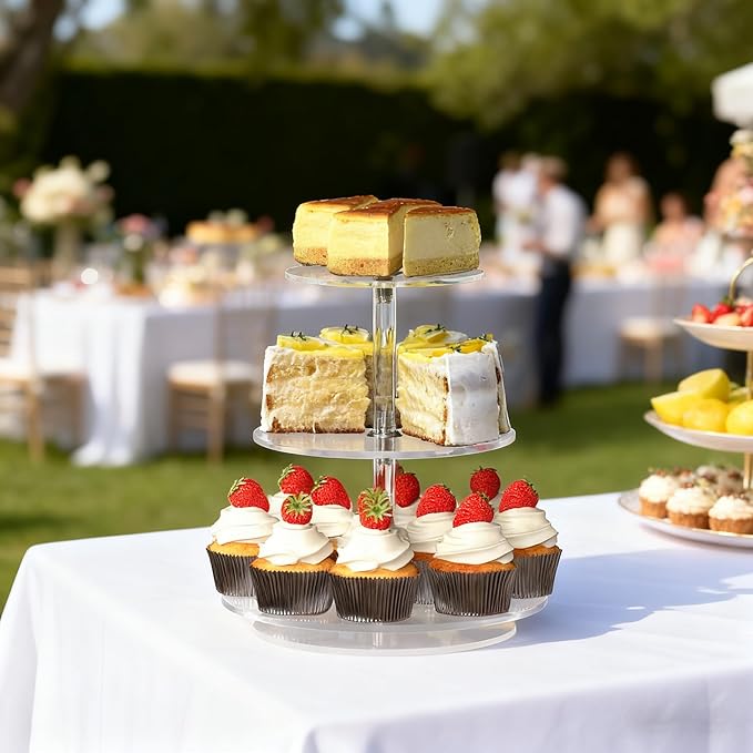 3-Tier Rotating Cupcake Stand, Clear Acrylic 360° Spinning Dessert Display Tower for Cakes & Pastries, Serving Stand for Weddings, Birthdays, Parties