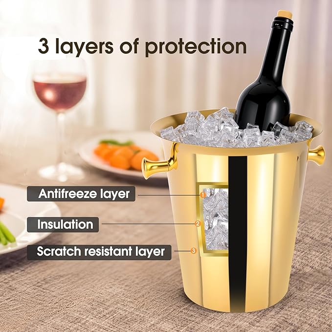 5 Liter Outdoor Gold Ice Bucket with Scoop, Stainless Steel Ice Bucket, Cocktail Bar Wine Party Beverage Cooler, Champagne Bucket，Home Bar Accessory - (Gold)
