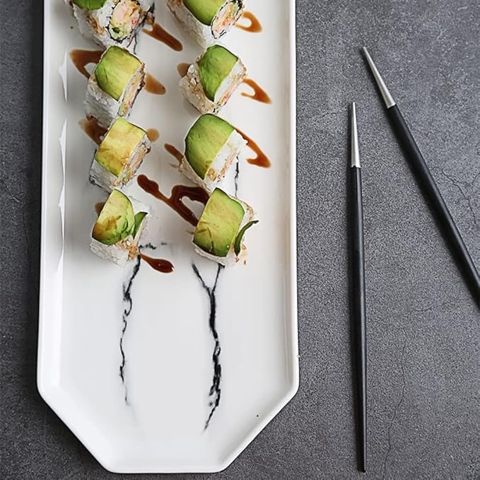 SONGCHAO Party Supplies Serving Plate Serving Plate Tray Marble Rectangular Sushi Plate Ceramic Flat Plate Tray Western Plate Hotel Restaurant Tableware Party Plates