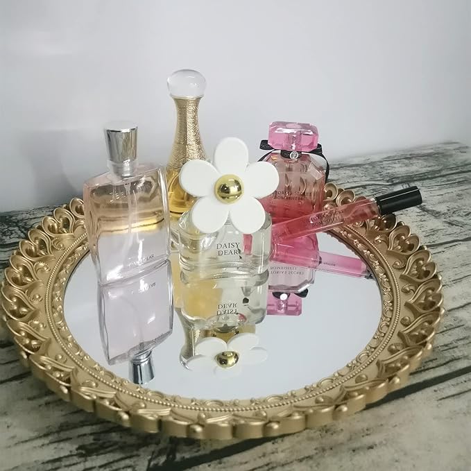 Hamphinee Crown Mirror Tray, Dresser Organizer Tray，Decorative Perfume Mirror Tray, Serving Tray, 12”X12, Gold