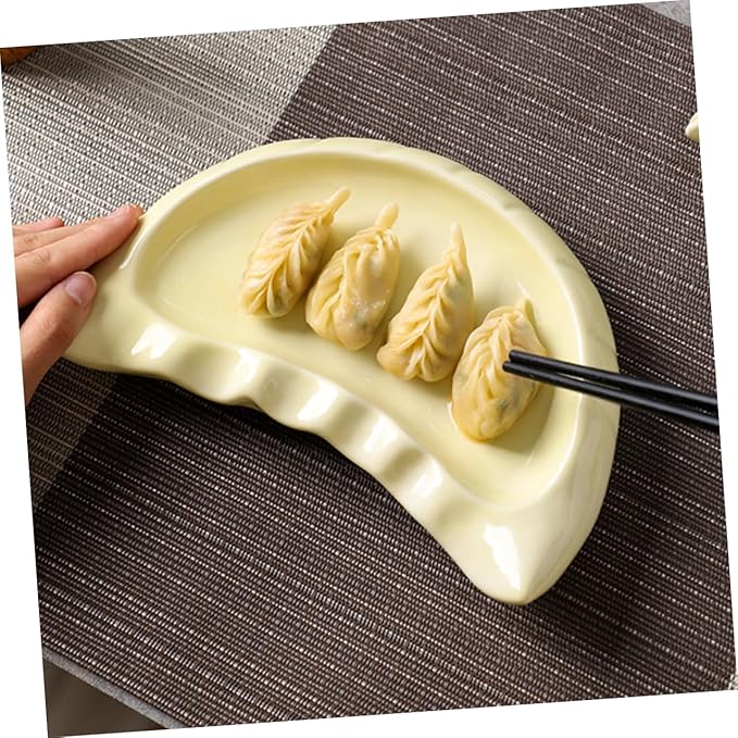 GLEAVI Dumpling Shaped Plate Unique Ceramic Serving Dish for Appetizers Salad and Snacks Microwave Oven Safe Adorable Design for Parties and Buffets