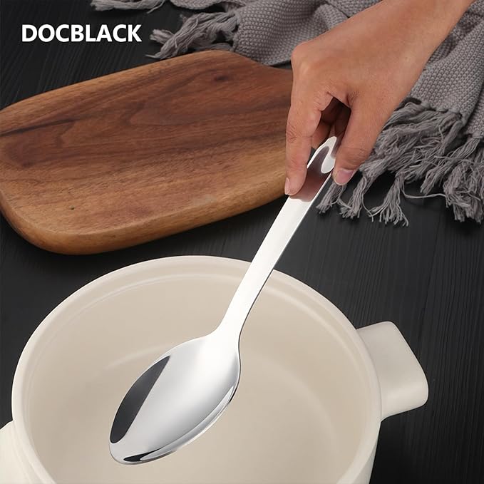 DOCBLACK 13 Inch Serving Spoons Set of 6, Heavy Duty Stainless Steel Buffet Spoons with Long Handle for Kitchen, Restaurant, Party, Dishwasher Safe (Silver, 6PCS)