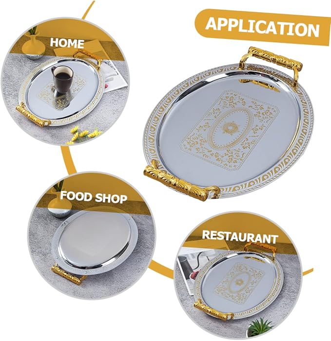 Mobestech Stainless Steel Fruit Tray for Party Silver Platter Handles Serving Tray for Household