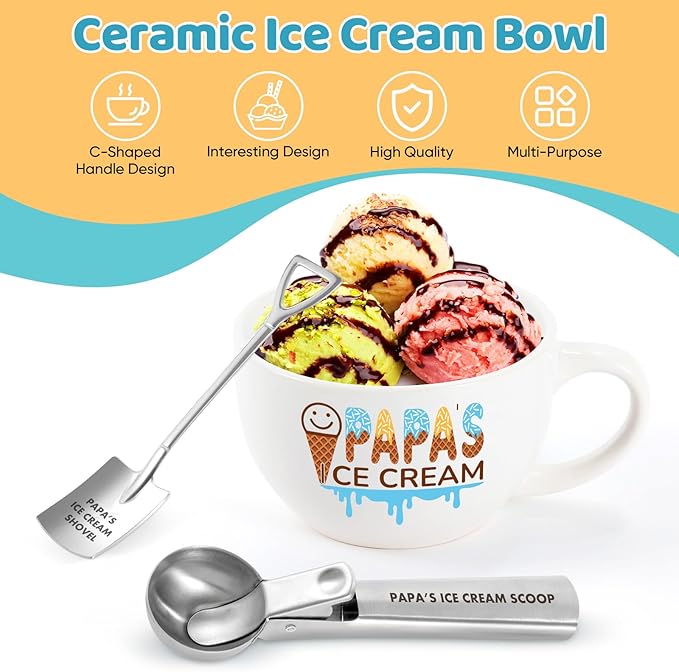 Christmas Gifts for Dad from Daughter Son Dad's Gifts for Father's Day Birthday Ice Cream Bowl and Scoop Dad's Ice Cream Shovel Set Present（Papa）