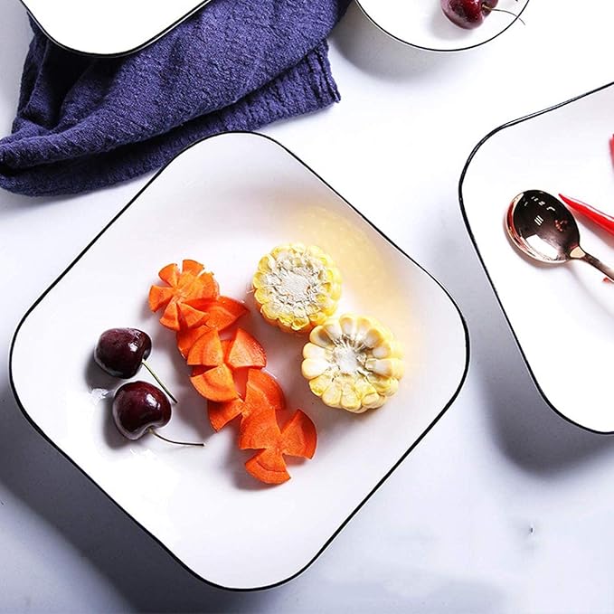 Dishes/Plate/Bowl Set,16 Pieces White Black Line Ceramic Tableware Dinner Set