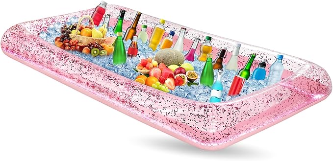 Leitee Inflatable Serving Bar with Drain Plug 52 x 24 x 5'' Inflatable Ice Serving Buffet Bar for Party Food Cooler Buffet Drink(Pink,Sequin Style)