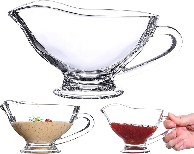 Set of 2 Sauce Glass Gravy Boat -7 oz with Handle Kitchen Glassware Serving Utensils for Dining, Warming Sauces, Salad Dressing Home Decor Saucy Boat