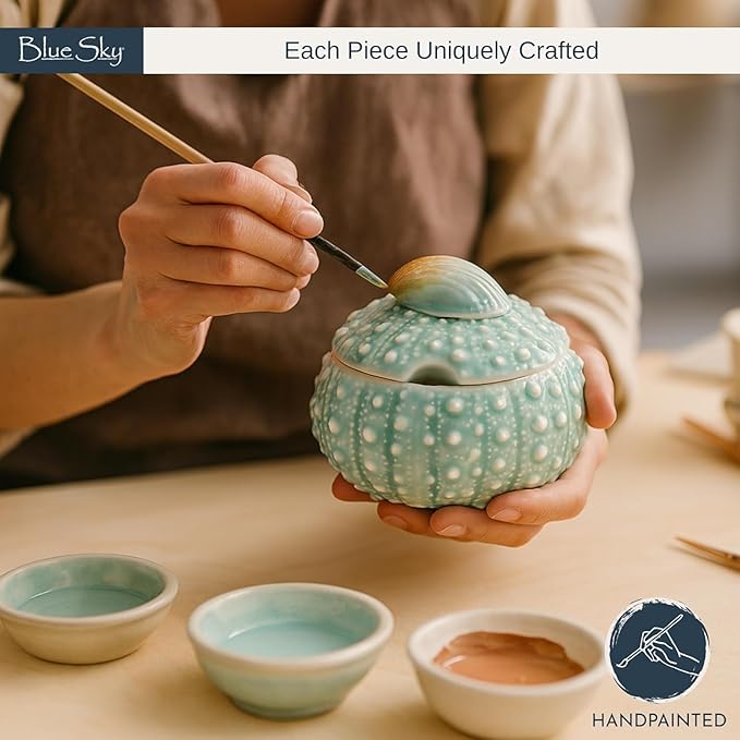 Blue Sky Clayworks Sea Urchin Creamer and Sugar Bowl Set, Turquoise, 3.75" H, 2-Piece