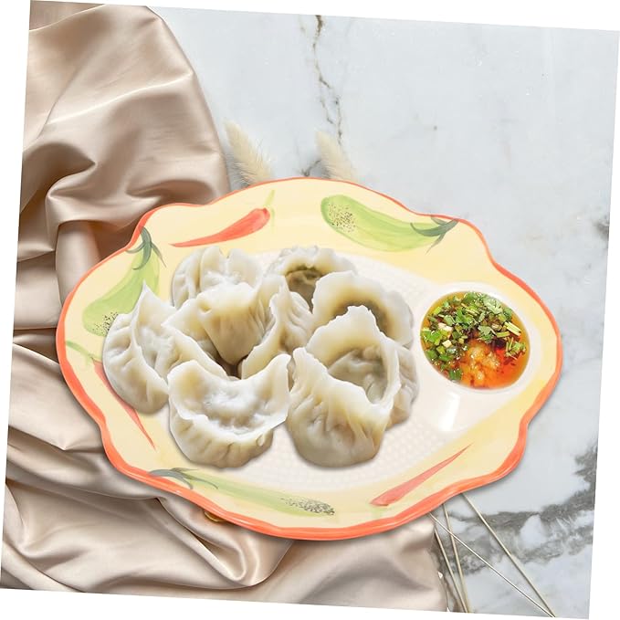 OUNONA Ceramic Divided Dumpling Plate with Sauce Dish Elegant Serving Tray for Snacks Fruits and Appetizers for Home Weddings and Gatherings