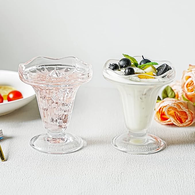 kanpura 2-Piece 5 oz Crystal Art Deco Ice Cream Bowl Set, Thicker Bottom, Freezer Safe, Dishwasher Safe, Elegant Tulip Design for Desserts, Salads, Fruits, Cocktails