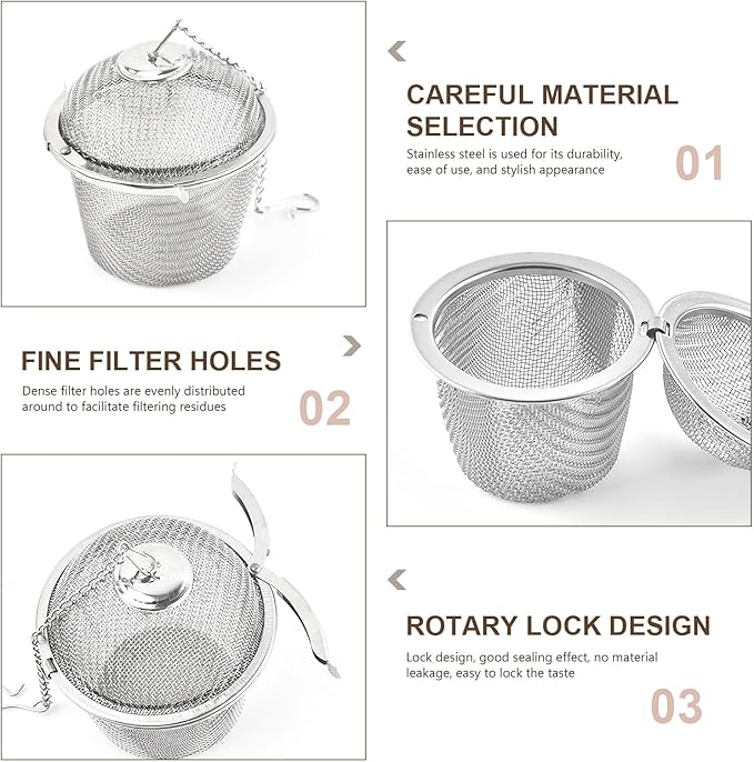 Tea Strainers with Lid, Stainless Steel Fine Mesh Loose Leaf Tea Steeper Infuser (2, L)