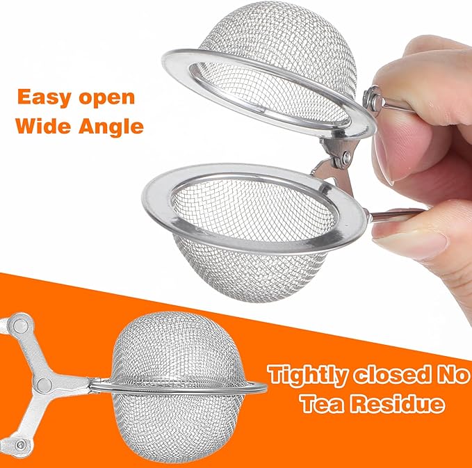 20 Pcs Stainless Steel Snap Ball Tea Strainer, Fine Mesh Tea Infuser Filter with Handle, Round, Silver