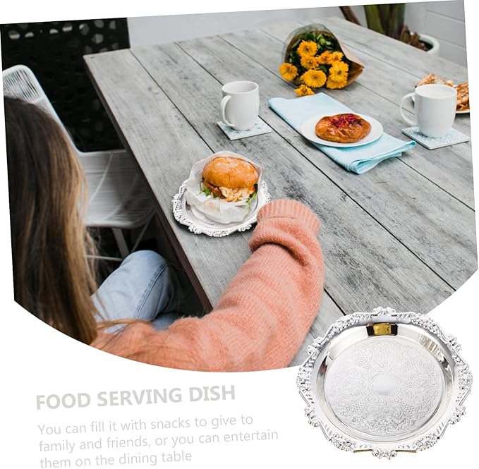 Decorative Silver Mini Snack Plates with Rack Stylish Serving Tray for Fruits Desserts and Appetizers Kitchen Dining Room and Parties