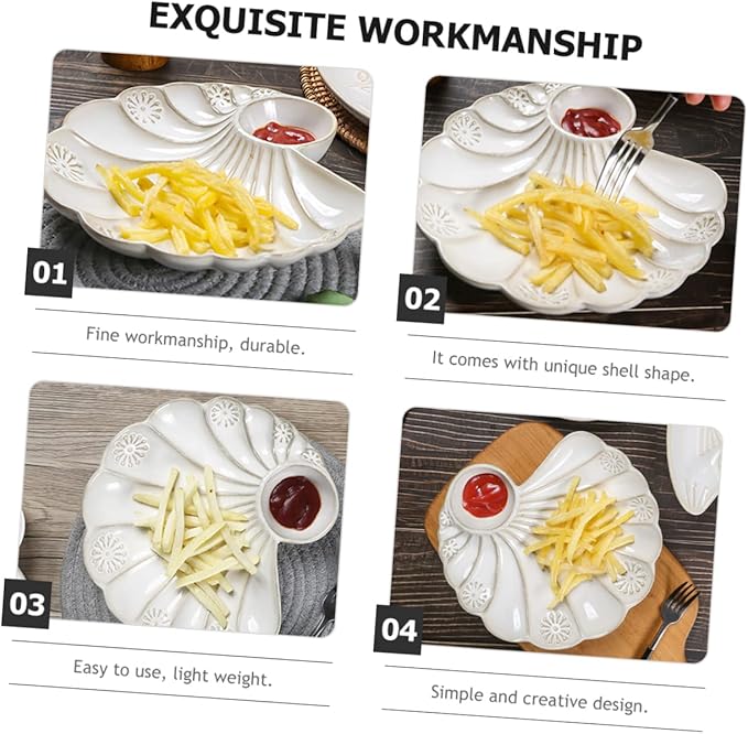 Shell Shape Ceramic Food Plate Vintage French Baroque Decorative Tableware for Desserts and Appetizers for Home Restaurant and Bakery Use