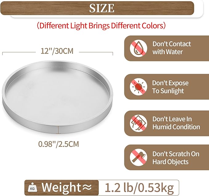 Hanobe Decorative Trays for Coffee Table: Round Sliver Tray for Home Decor - 12" Modern Circle Ottoman Trays for Living Room - Candle Holder Plate for Kitchen Entryway Table