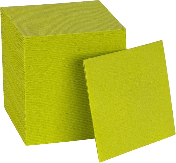 Disposable Kiwi Cocktail Napkins Paper - 4" x 4" High-End Linen-Like Beverage Party Square Paper Napkin Pack for Bar, Cafe, Restaurant, Christmas, Birthday, Wedding, Baby Shower - 100 Count