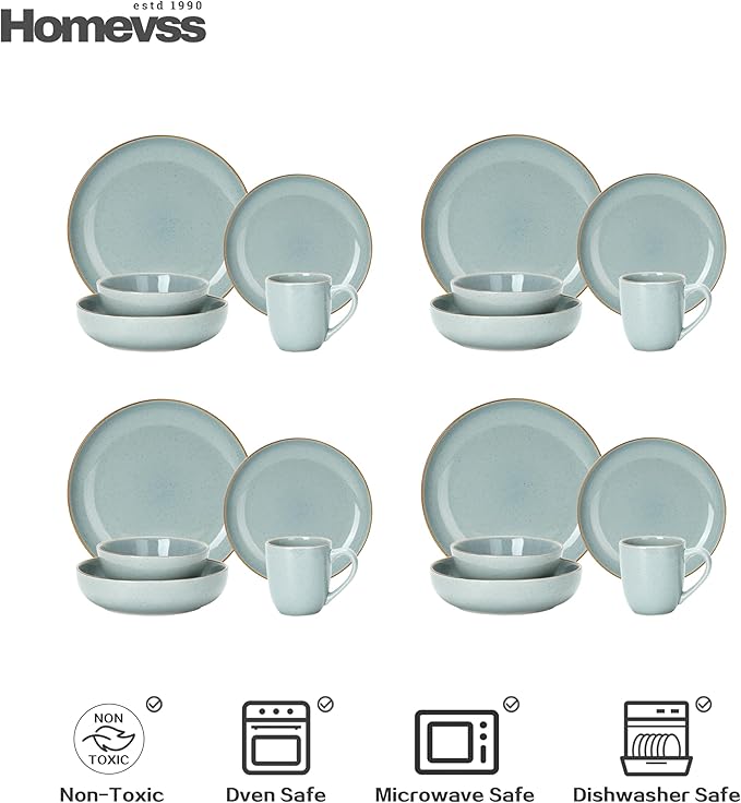 HomeVSS 20-Piece Dinnerware Set - Serves 4, Bright Glaze Grey plates and bowls sets with Speckle Effect for Microwave & Dishwasher Safe