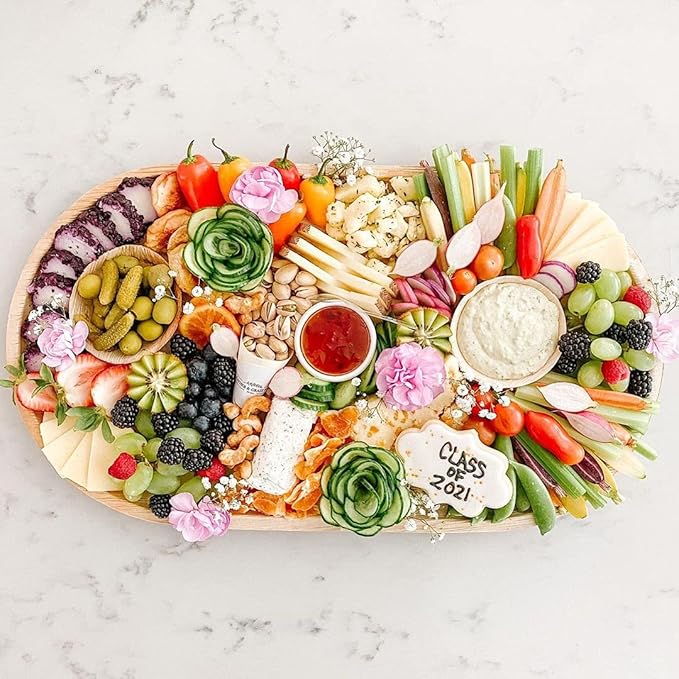 Charity Leaf 10-Pack 22"x12" Palm Leaf Trays | Eco-Friendly, Compostable Platters for Weddings, Charcuterie Boards & Events