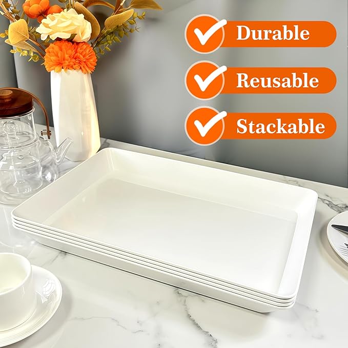 Serving Tray Platter, 17.5'' x 11.5'' x 1.6'', 6 Pcs Food Tray for Veggie Fruit Snack Dessert Cookie Cheese, Food Trays for Party Supplies Display, Large Platters for Serving Food, BPA Free