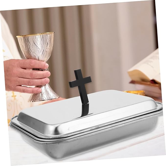 VALICLUD 1set Stainless Steel Communion Tray Cup Holders and Cover Multi-functional Serving Plate for Religious Ceremonies Family Gatherings and Church Supplies