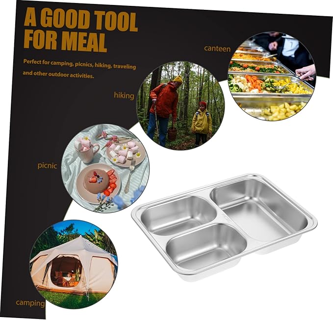 Luxshiny 2pcs Stainless Steel Serving Plates Food Divided Plate Serving Trays for Party Food