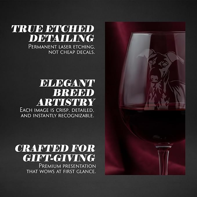 Etched Laser Art Italian Grayhound Personalized Dog Themed Etched 12.75oz Wine Glass Custom Dog Breed Wine Glasses, Ideal for Pet Lovers, Unique Birthday Gift for Men & Women, Personalized Gift