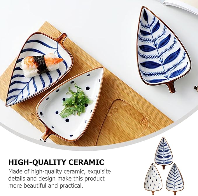 Gatuida 3pcs Hand-painted Ceramic Snack Plates Set with Sauce Bowls, Creative Japanese-style Dessert Display Trays for Appetizers and Dried Fruit, Suitable for Entertaining Random Color