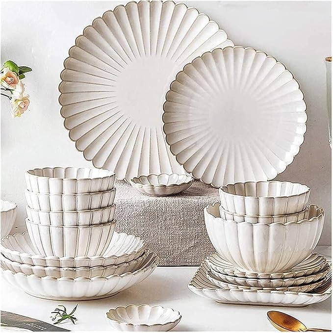 Dinnerware Set Luxury Family Dinner Service Set, 26 Pcs Dinnerware Sets, Porcelain Tableware Set with Plates and Bowls, White Ceramic Dinner Set for Home Kitchen and Dinn,One Color-26pcs