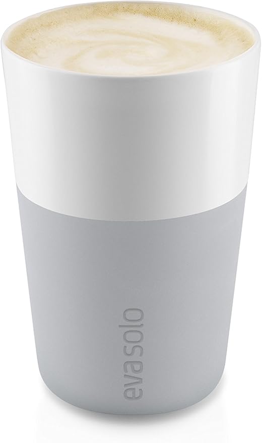 Eva Solo | 2 Café Latte Tumbler Mugs | 12 oz Porcelain Coffee Cup Tumblers with Silicone-coated Grip | Danish Design, Functionality & Quality | Marble grey