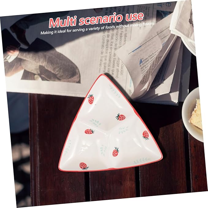 VALICLUD Ceramic Triangular Divided Plate Cute Strawberry Pattern Creative Design for Serving Snacks Appetizers and Meals for Family Use Easy to Clean Charming Table Decor
