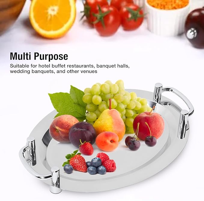 Stainless Steel Serving Tray,Mirrored Silver Tray Bright Mirror Finish Serving Tray with Handle for Hotel Restaurant Banquet Wedding - Elegant and Durable Platter (Egg Shape (Length 15.35in))