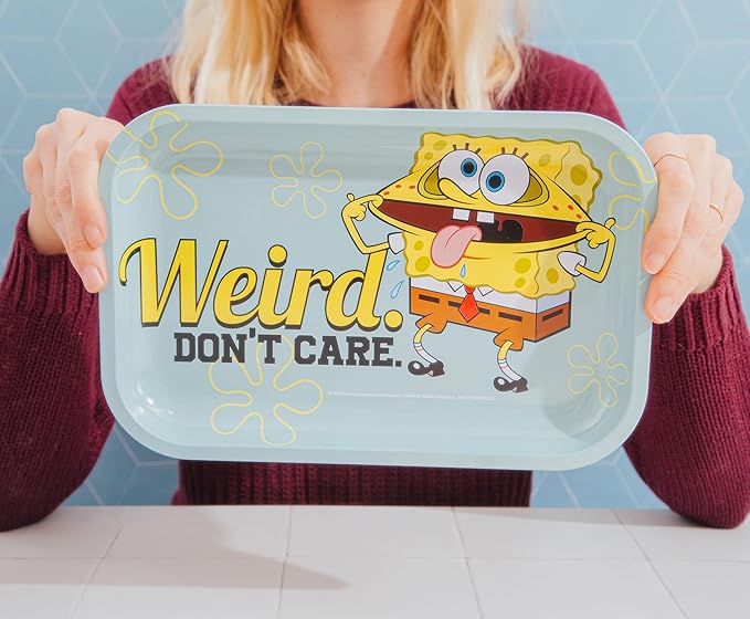 Silver Buffalo Spongebob Weird Don't Care 11.3" x 7.4" Tin Tray