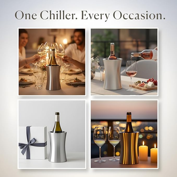 Frostware Patented Wine Chiller Bucket – Fill-With-Water & Freeze Stainless Steel Wine Bottle Chiller and Cooler Keeps Drinks Cold for 8+ Hours, Double Wall Insulated Design for Home Entertaining