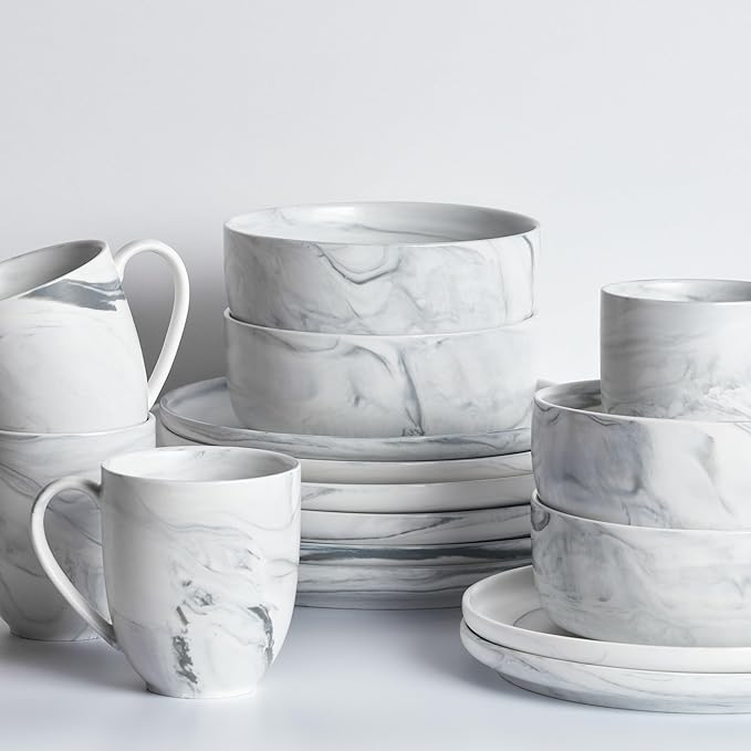 Stone Lain Brighton 16-Piece Dinnerware Set Porcelain, Gray