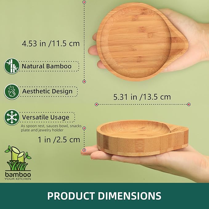 Spoon Rest for Stove Top, Bamboo Wood Spoon Holder for Kitchen Counter for Preventing Sauce Spillage, Round Utensil Rest for Spatula/Coffee Spoons/Forks, Kitchen Accessories Rustic Home Décor