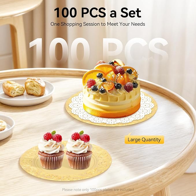 100 Pcs Antique Charger Plates 13 Inch Embossed Rim Plastic Decorative Round for Table Setting Wedding Party Event Tabletop Setting Decor (Gold)