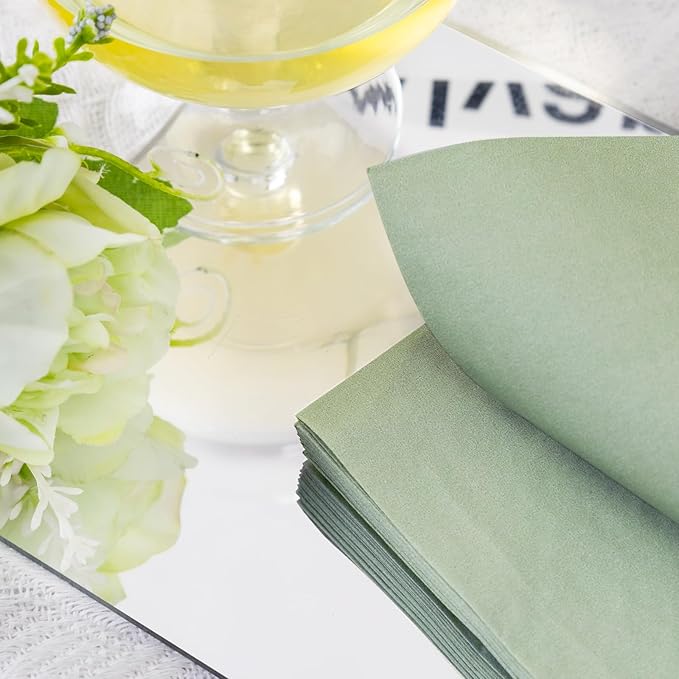 FLOWERCAT 100-Count 2-Ply Sage Green Napkins Cocktail Napkins - Green Beverage Napkins Disposable Premium Quality - 5" x 5" Paper Napkins for Party &Easter,Bar,Weddings,Birthday