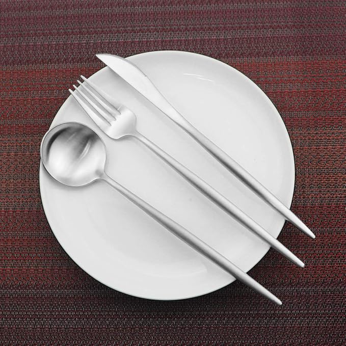 Gugrida Luxury Flatware, Royal 5 Piece Matte White Handle 18/10 Stainless Steel Tableware Sets for 1 Including Forks Spoons Knives, Camping Silverware Travel Utensils Set Cutlery (Full Silver)
