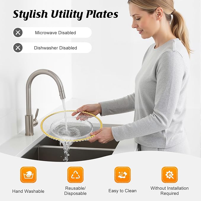 25 Pcs Clear Acrylic Round Charger Plates with Gold Trim Plastic Charger Plate Bulk for Dinner Table Plate for Parties Wedding Décor Placemats,13 Inch (25pcs-Gold-1)