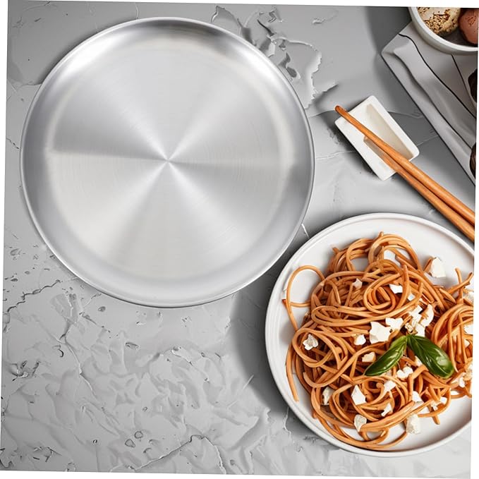 ABOOFAN 1pc Round Stainless Steel Serving Tray Food Platter for Fruits and Cakes Matte Finish for Home Restaurant and Party Use