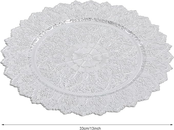50 Pcs Antique Charger Plates Bulk 13 Inch Embossed Rim Plastic Party Dinner Plate Chargers Round Decorative Server Plate for Wedding Party Event Tableware (50PCS-Silver3)