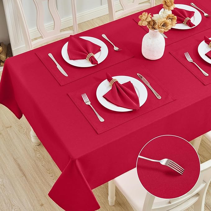 Rectangle Table Cloth Linen Farmhouse Stainproof Waterproof Washable Polyester Oblong Rectangular Fabric Table Cover for Kitchen Dining Dinner(DarkRed/60x84 Inch)