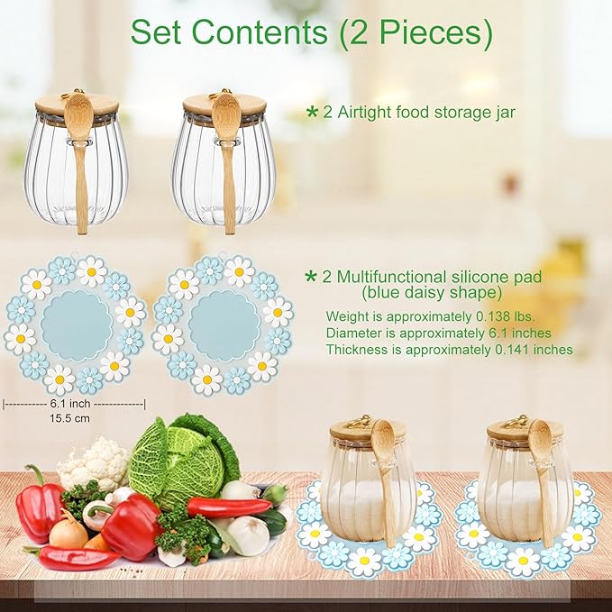 CNWSGEM Sugar Bowls Sugar Container 25.36 FL OZ Glass Coffee Canister Airtight Food Storage Jar with Lid and Spoon Candy Jar Coffee Bar Accessories Storage Beans Powder (Oval (2 Packs))