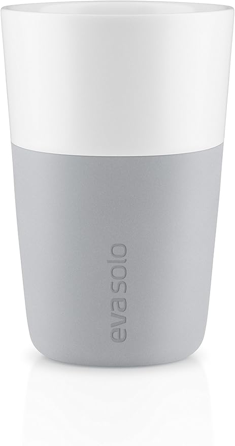 Eva Solo | 2 Café Latte Tumbler Mugs | 12 oz Porcelain Coffee Cup Tumblers with Silicone-coated Grip | Danish Design, Functionality & Quality | Marble grey