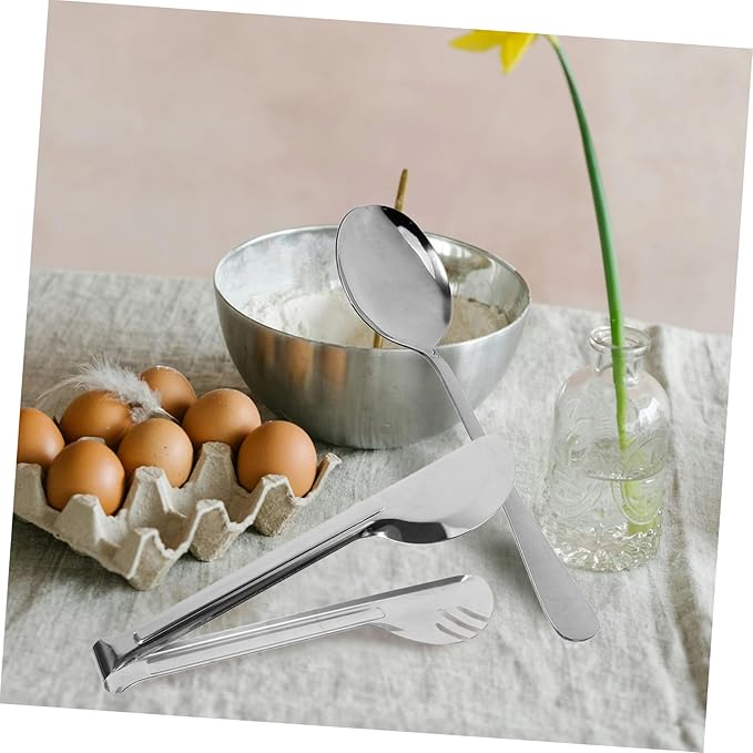 ABOOFAN 2sets Stainless Steel Utensil Set Serving Spoons Forks Slotted Spoons Tongs Portable Travel Utensils for Parties