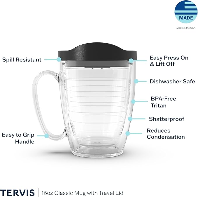 Tervis Clear & Colorful Lidded Made in USA Double Walled Insulated Tumbler Travel Cup Keeps Drinks Cold & Hot, 16oz Mug, Red Lid