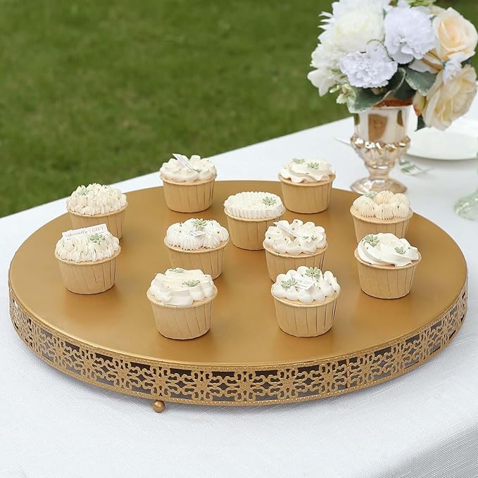 Efavormart Gold Metal Fleur De Lis Round Pedestal Cake Stands, Cupcake Dessert Display Stand Table Centerpiece - 20"